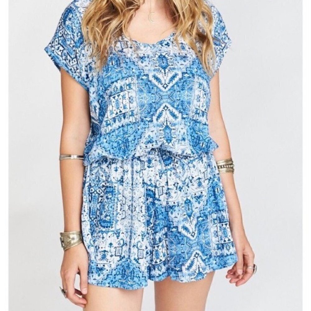 NWT Show Me Your Mumu Rowdy Blue Boho Print Keyhole Back Romper